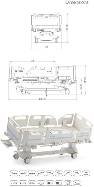 5 function fully electric hospital bed with mattress, remote control, and Trendelenburg