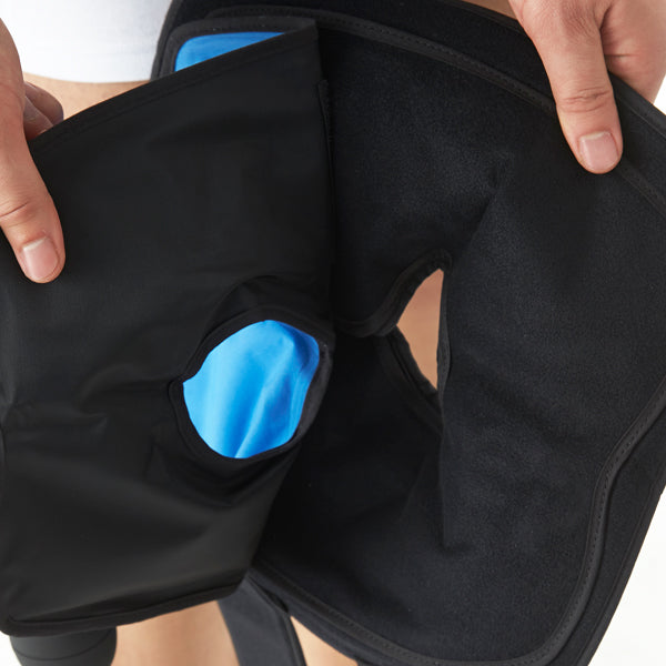 Knee Brace with Hot & Cold Compression Gel Pack For Injury & Pain Relief Adjustable Compression Knee Brace With Straps For Sports Injury - Black