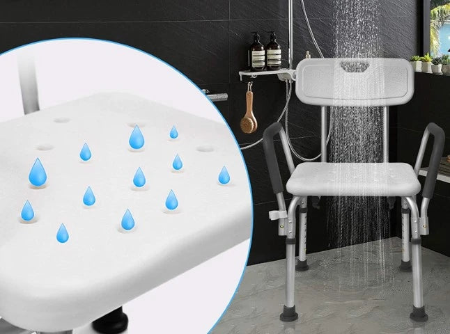 High Quality - Lightweight Shower Bath Chair For Seniors Anti Slip Back Support Portable Bath Seat For Elderly Disable Handicapped & Injured People - Adjustable Height Mobility Aid