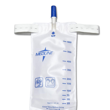 Urinary Leg Drain Bags with Elastic Straps, Vinyl Back, Twist Valve, Large, 900 mL