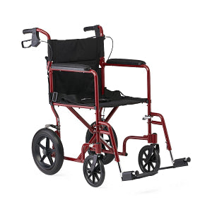 Medline Basic Aluminum Transport Chair with Permanent Full-Length Arms, Swing-Away Footrests and 12" Wheels