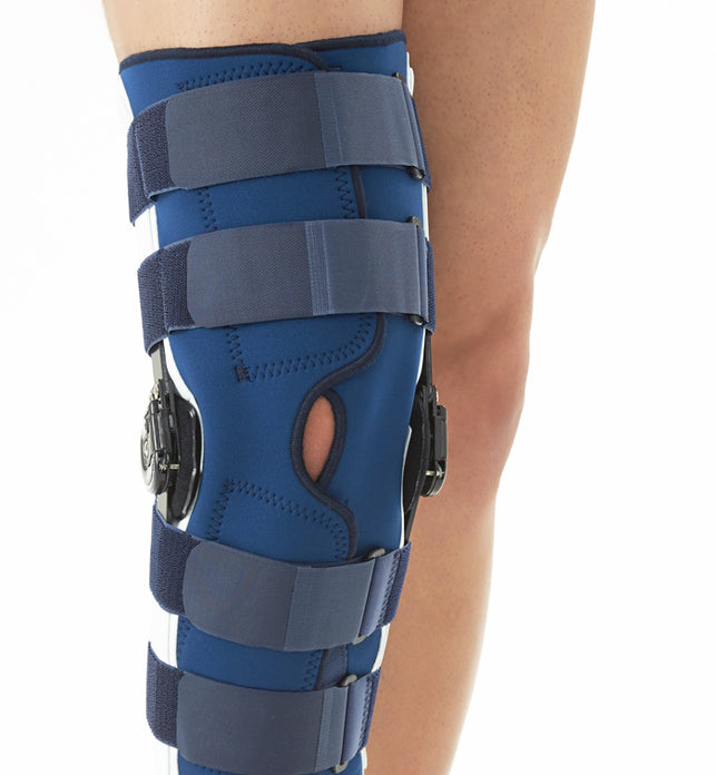Knee Brace Support With Hinges For Stability With Dial Pin Lock & Knee Immobilizer Post Operation, Surgeries, And Rehabilitation - Long