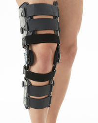 Post Surgery Open Knee Brace With Side Hinges & Dial Pin To Support Fracture (ACL/PCL), Post Surgeries Adjustable Knee Support - Black