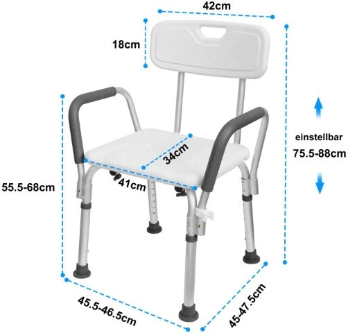 High Quality - Lightweight Shower Bath Chair For Seniors Anti Slip Back Support Portable Bath Seat For Elderly Disable Handicapped & Injured People - Adjustable Height Mobility Aid