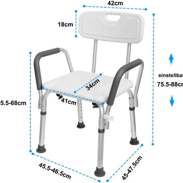 Lightweight Shower Bath Chair For Seniors Anti Slip Back Support Portable Bath Seat For Elderly Disable Handicapped & Injured People - Adjustable Height Mobility Aid